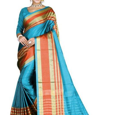 Aishani Voguish Turquoise Blue Cotton Silk Sarees