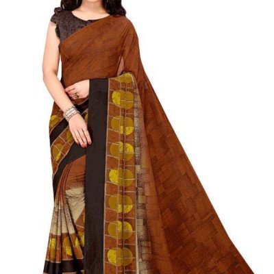 Jivika Refined Georgette Brown Printed Sarees