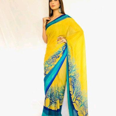 Adrika Georgette Yellow Printed Sarees