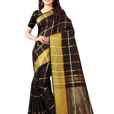 Aakarsha Alluring Black Cotton Silk Sarees