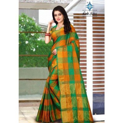 Aakarsha Alluring Green Check Cotton Silk Sarees