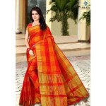 Aakarsha Orange Check Cotton Silk Sarees