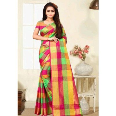 Aakarsha Multi Check Cotton Silk Sarees