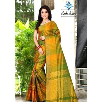 Aakarsha Green Check Cotton Silk Sarees