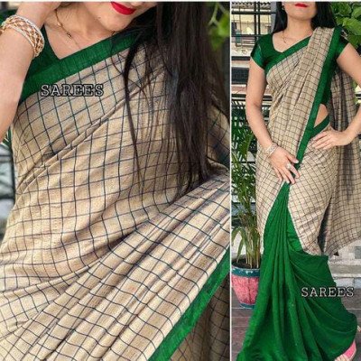 Jivika Sensational Georgette Green Checked Sarees