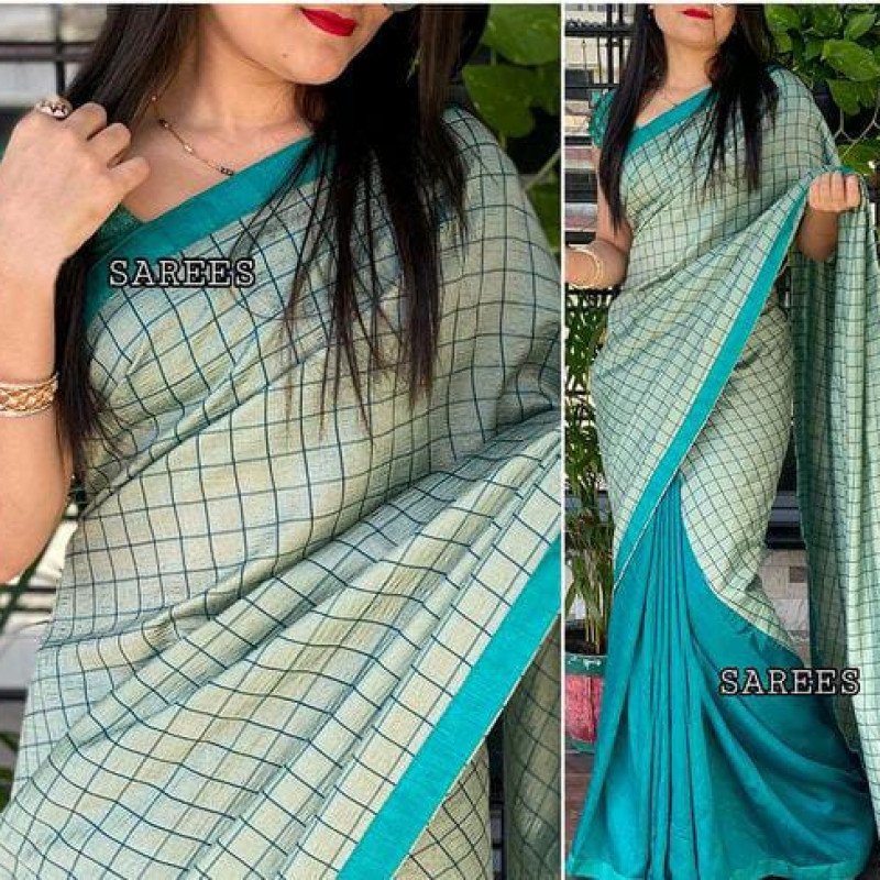 Jivika Sensational Georgette Aqua Checked Sarees