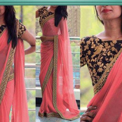 Aaryahi Solid Georgette Sarees with Lace border