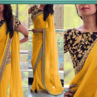 Aaryahi Yellow Georgette Sarees with Lace border