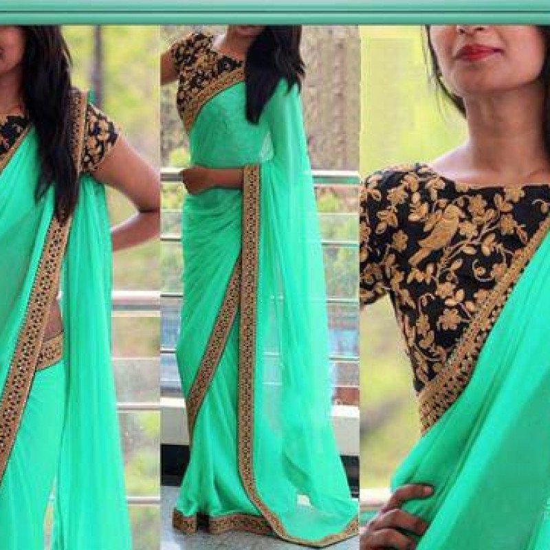 Aaryahi Aqua Georgette Sarees with Lace border