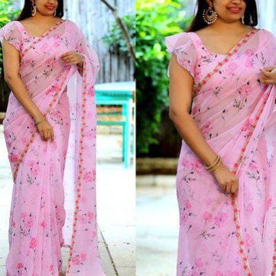 Aagyeyi Sensational Pink Floral Printed Sarees