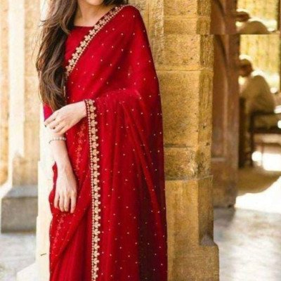 Charvi Attractive Red Georgette Sarees