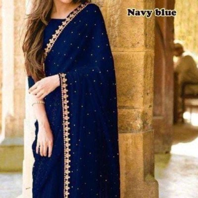 Charvi Attractive Navy Blue Georgette Sarees