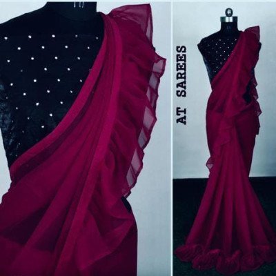 Classy Purple Georgette Sarees with Ruffle