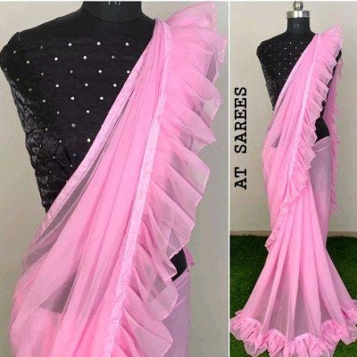 Pink Georgette Sarees with Ruffle