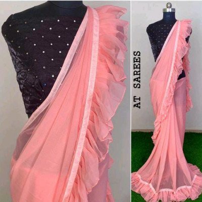 Classic Georgette Pink Sarees with Ruffle