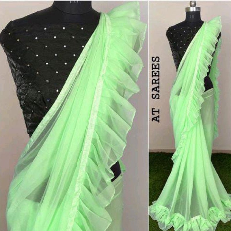 Classy Georgette Green Sarees with Ruffle