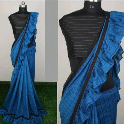 Elegant Blue Georgette Sarees with Ruffle