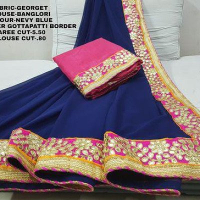 Paper Gota Patti Border With Pipin Georgette Sarees