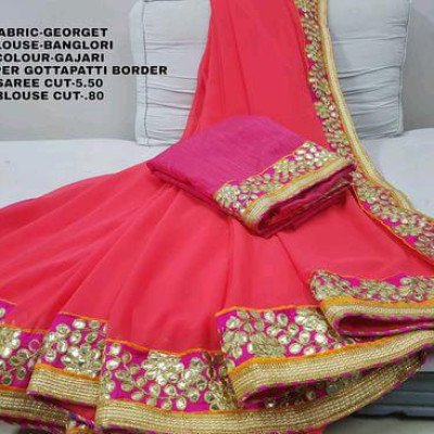 Paper Gota Patti Border Gajari With Pipin Georgette Sarees