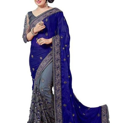 Myra Attractive Blue Georgette Embroidered Sarees