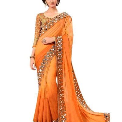 Kim Pretty Orange Georgette Women's Sarees