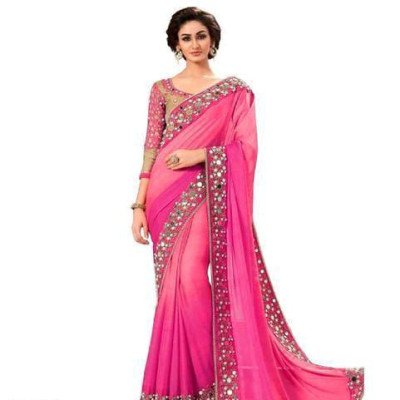 Kim Pretty Pink Georgette Women's Sarees