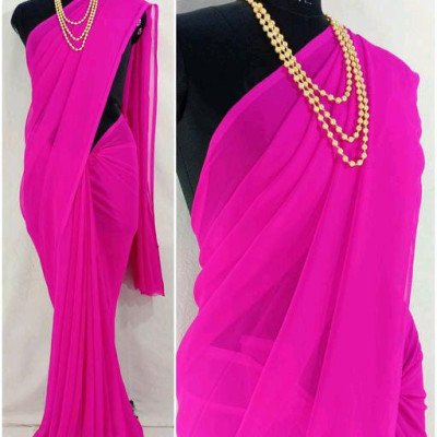 Chitrarekha Plain Pink Georgette & Silk Sarees