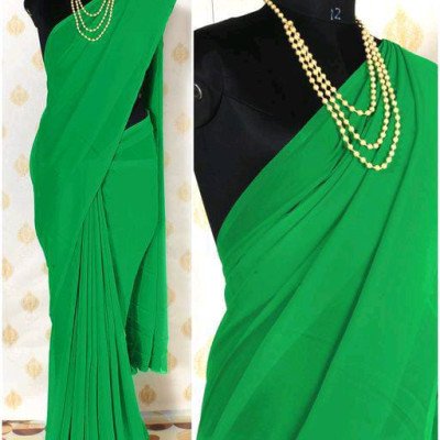 Chitrarekha Plain Green Georgette & Silk Sarees