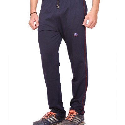 Seasons Navy Blue Cotton Mens Track pants With Piping