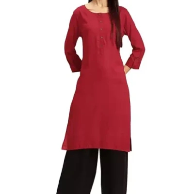 Classic Maroon Women Rayon Straight Kurti