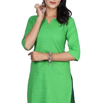 Green Women Cotton V-Neck Short Kurtis