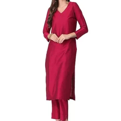 Pink Women Cotton Blend Regular Kurta Set