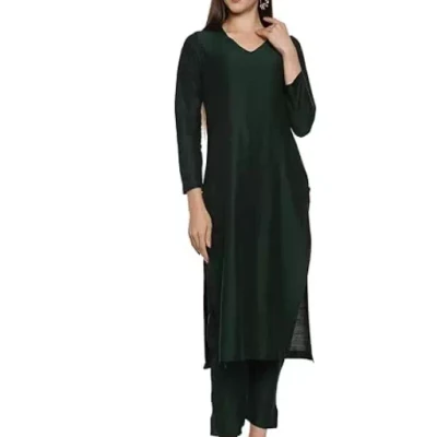 Black Women Cotton Blend Regular Kurta Set