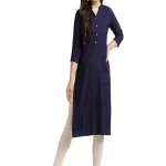 Stylish Navy Women Rayon Straight Kurti