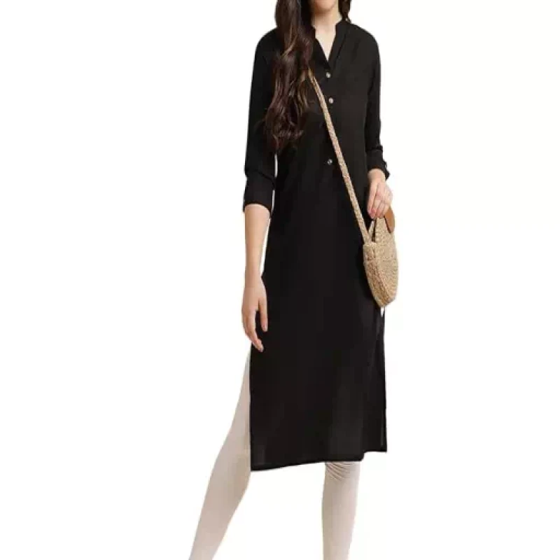 Classic Black Women Rayon Straight Kurti