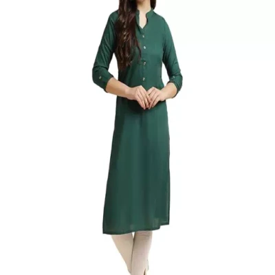 Classy Women Green Rayon Straight Kurti