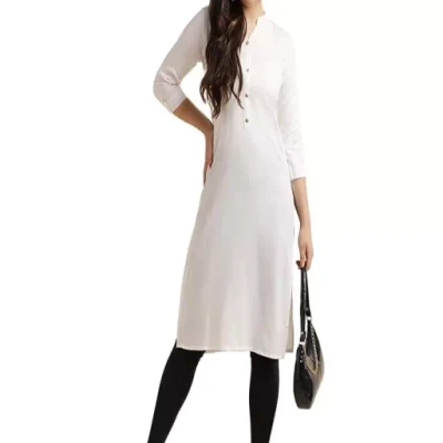 Elegant White Women Rayon Straight Kurti