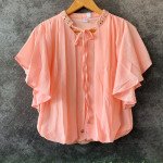 Coral Mirror Embroidery Knot Collar Balloon Top