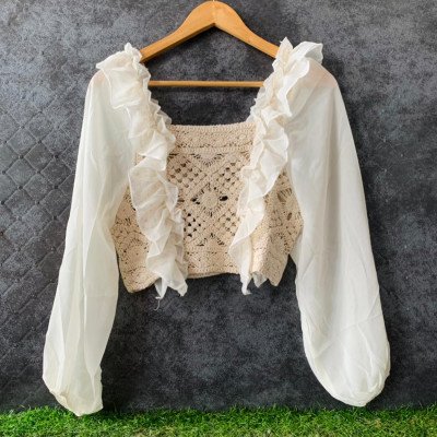 Classy Cream Knitting Georgette Top