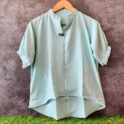 Casual Pleated Half Sleeve 2 Button Up Down Top