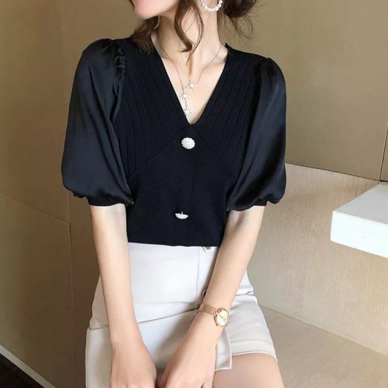 Spring Black Autumn Women V Neck Casual Shirts